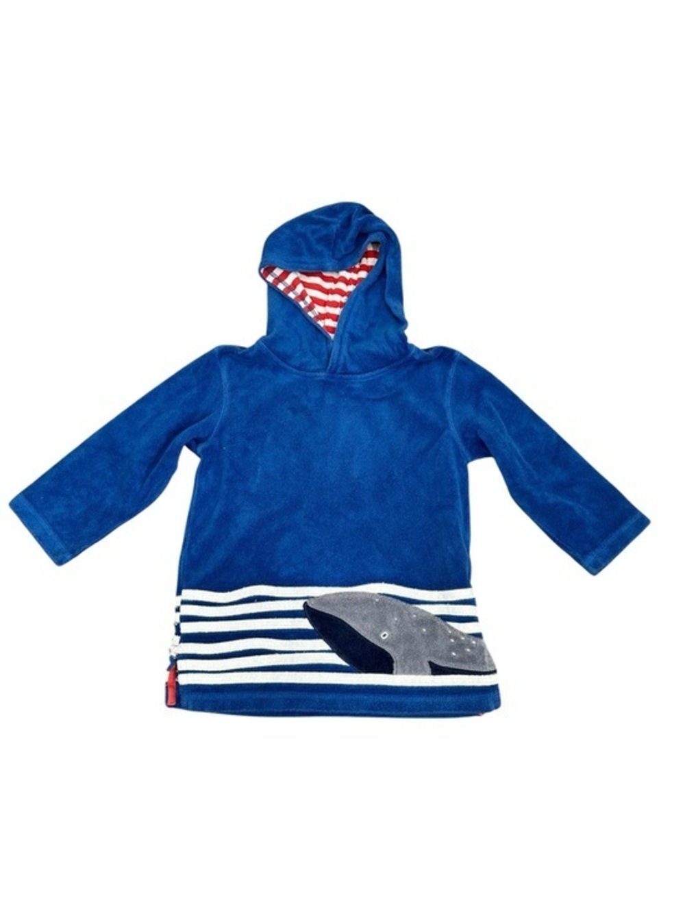 Mini Boden Blue Hooded Poncho with Red Striped Lining